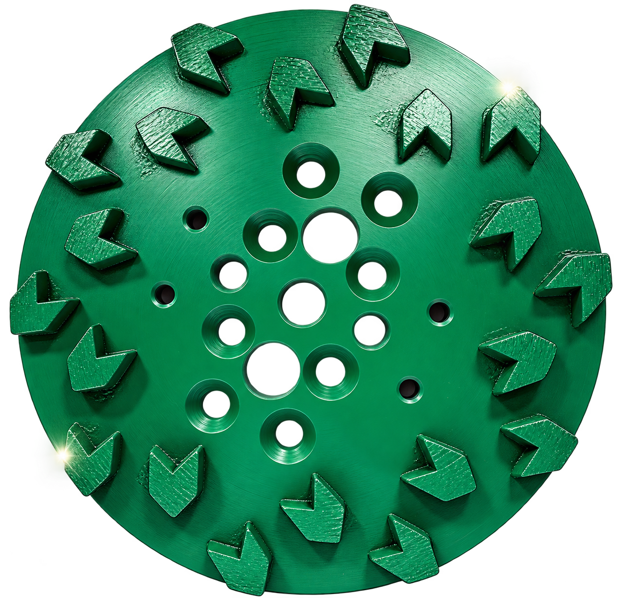 Groene ARROW vloerschuurschijf met agressieve diamantsegmenten voor het grof en snel schuren en egaliseren van betonvloeren.