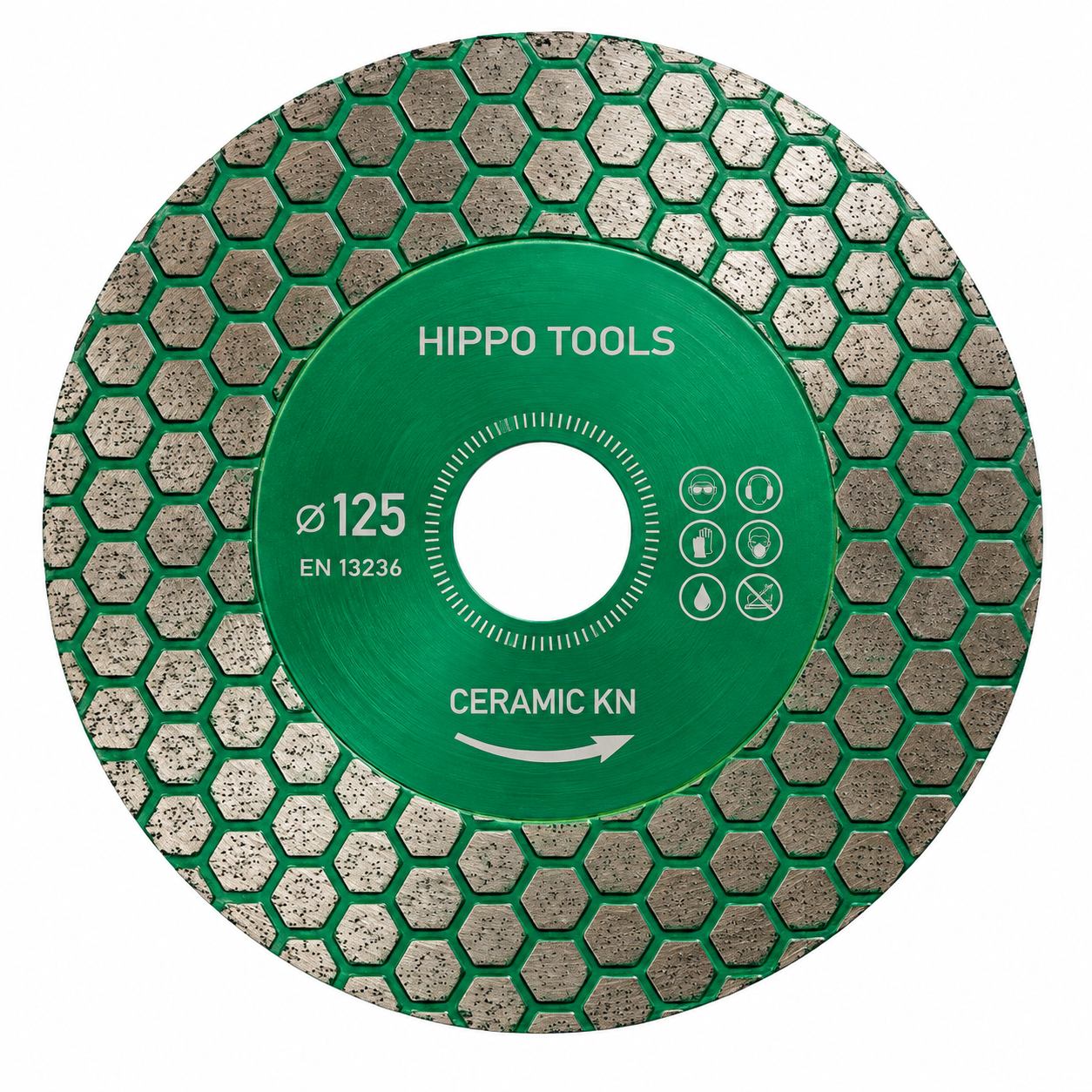Hippo Tools Ceramic KN diamantzaagblad Ø125 mm met groen honingraatsegment voor het zagen van keramiek.