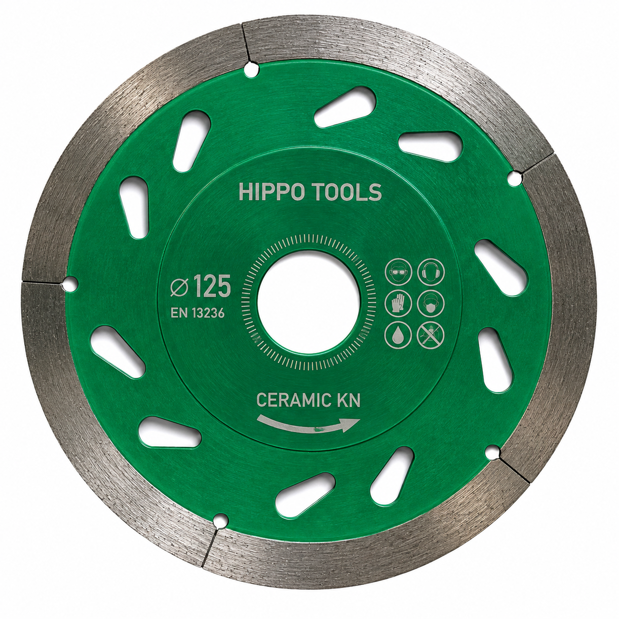 Hippo Tools Ceramic KN diamantzaagblad Ø125 mm met gesloten diamantsegment voor nauwkeurig zagen van keramiek en tegels.