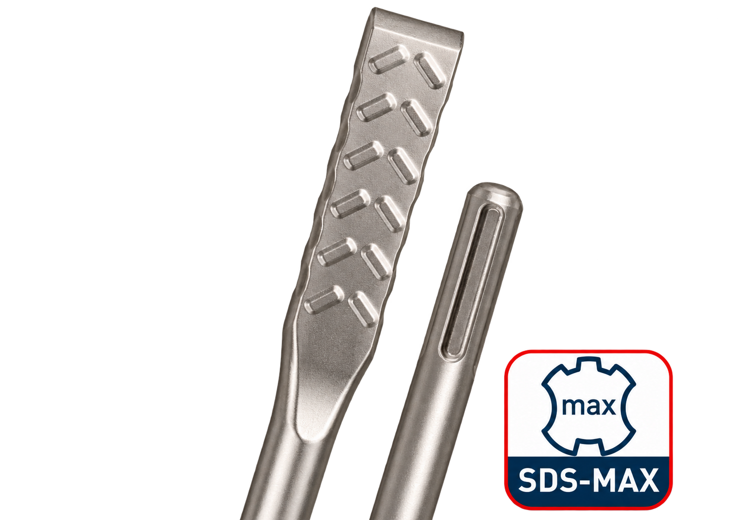 SDS-MAX V-Breaker beitel met brede geribbelde snijkant, stevige stalen schacht en SDS-MAX aansluiting.